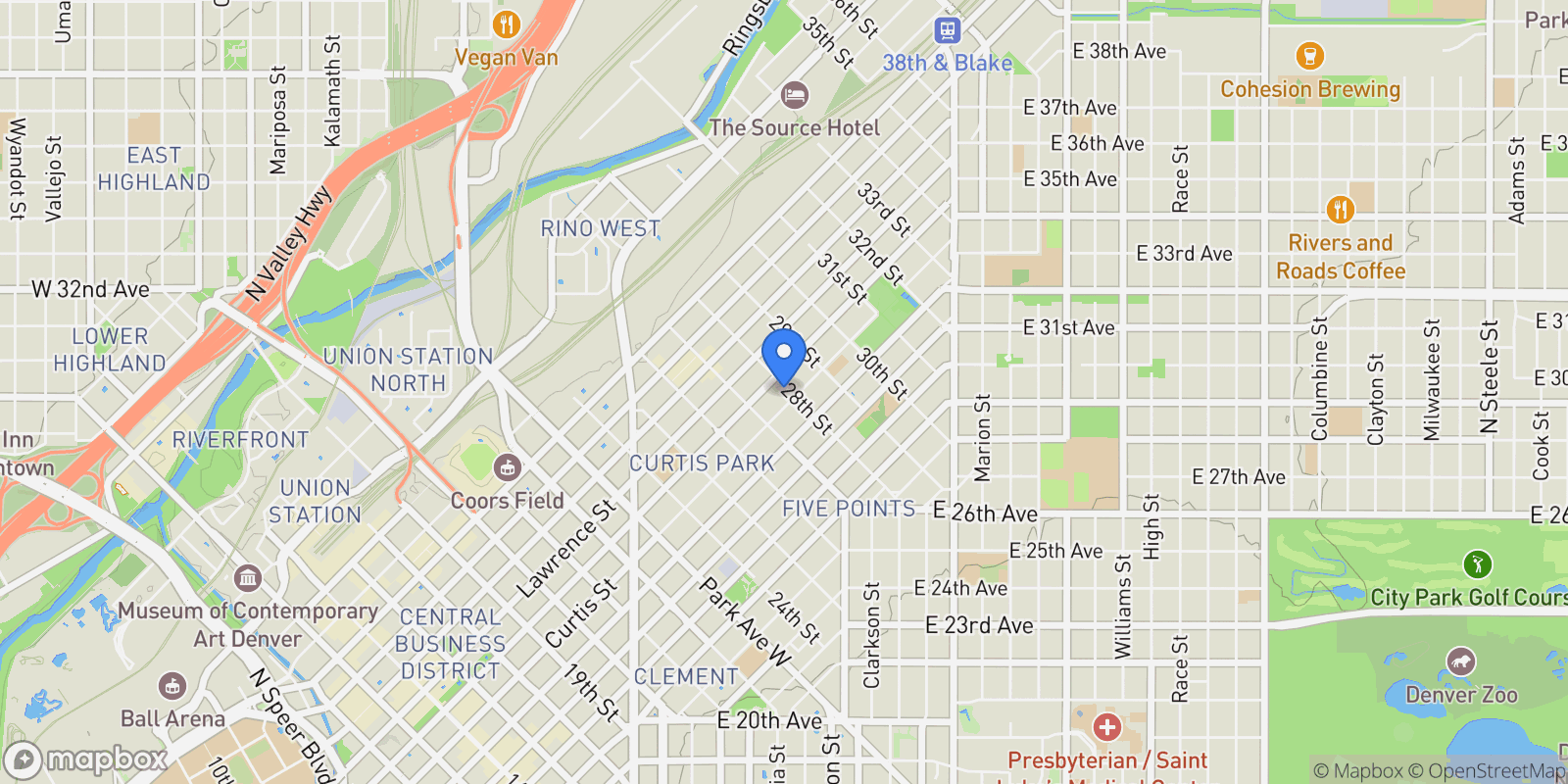 Map showing 1016 28th Street, Denver, Colorado, United States.