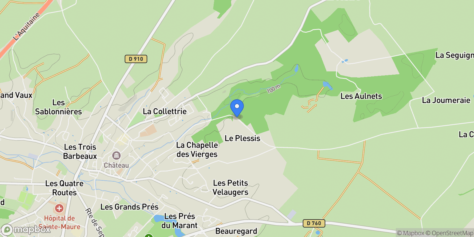 Map showing Sainte-Maure-de-Touraine, Centre-Val de Loire, France.