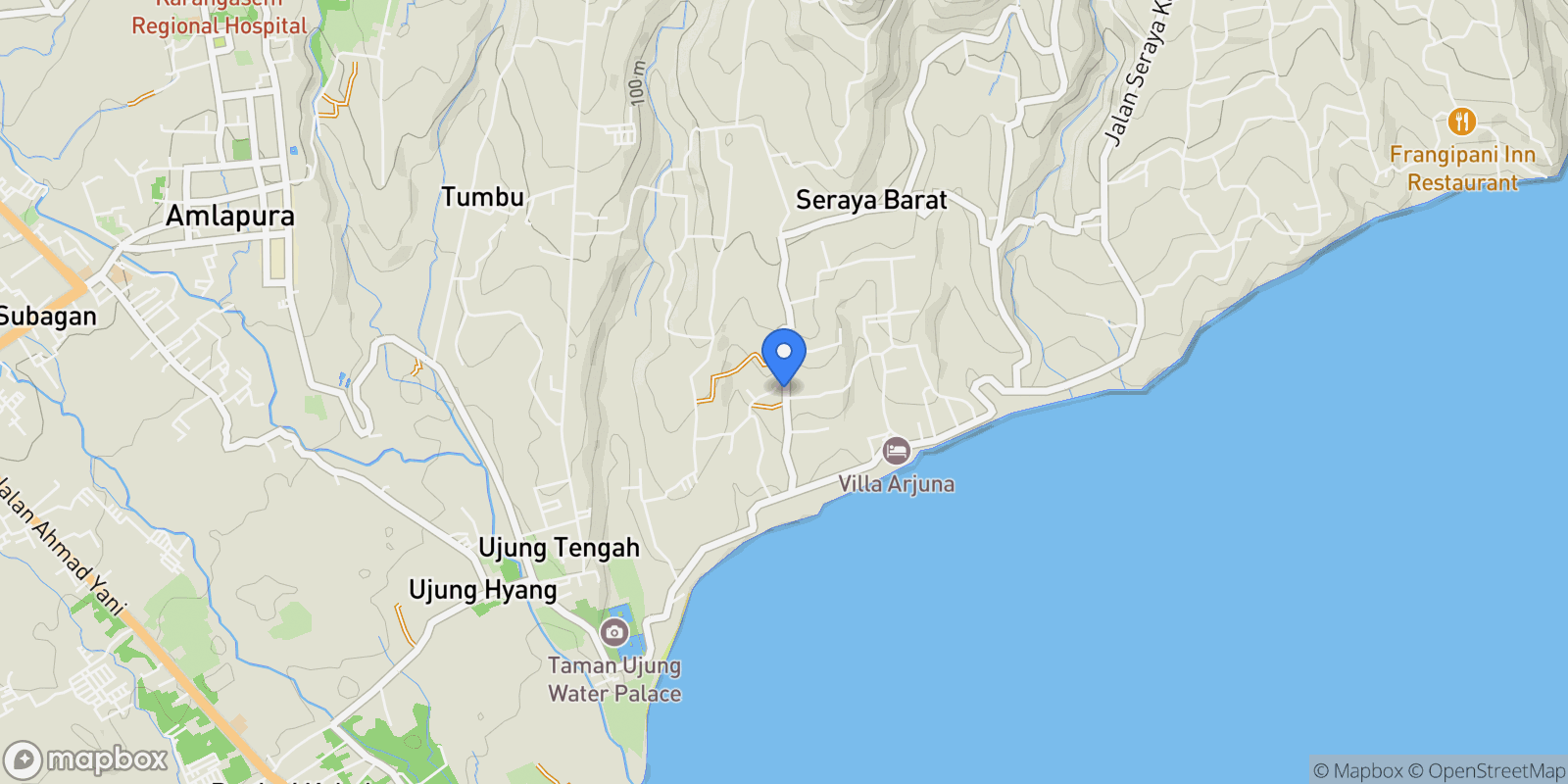 Map showing GJWQ+94G, West Seraya, Karangasem, Karangasem Regency, Bali 80811, Indonesia, Bali, Indonesia.
