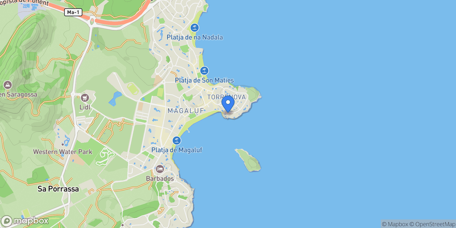 Map showing Gran Via Infenta Saura, Calvia, Balearic Islands, Spain.