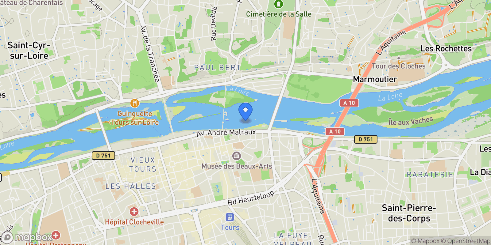 Map showing Tours, Centre-Val de Loire, France.