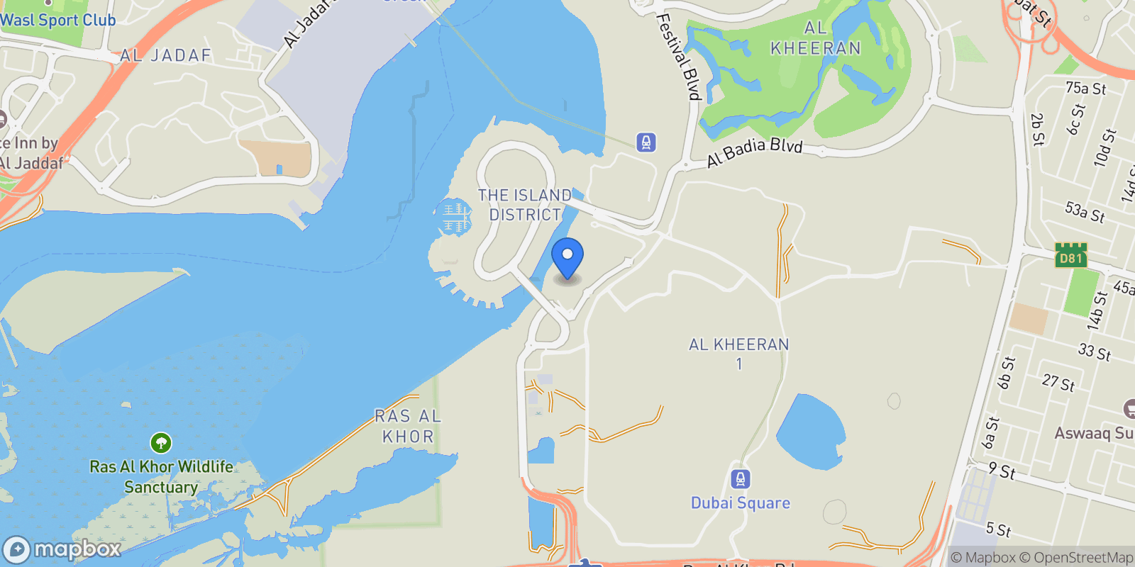 Map showing Creek Beach, Dubai Creek Harbour (The Lagoons), Dubai, Dubai, United Arab Emirates.
