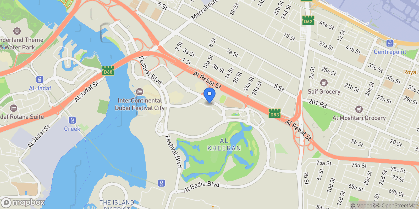 Map showing Al Badia Hillside Condo 2, Dubai Festival City, Dubai, Dubai, United Arab Emirates.