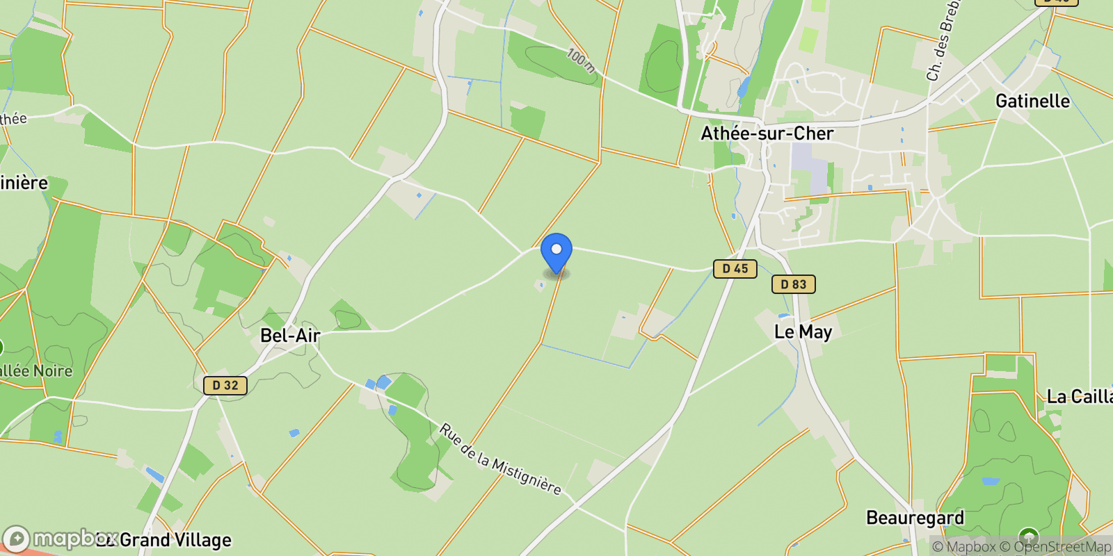 Map showing Athée-sur-Cher, Centre-Val de Loire, France.