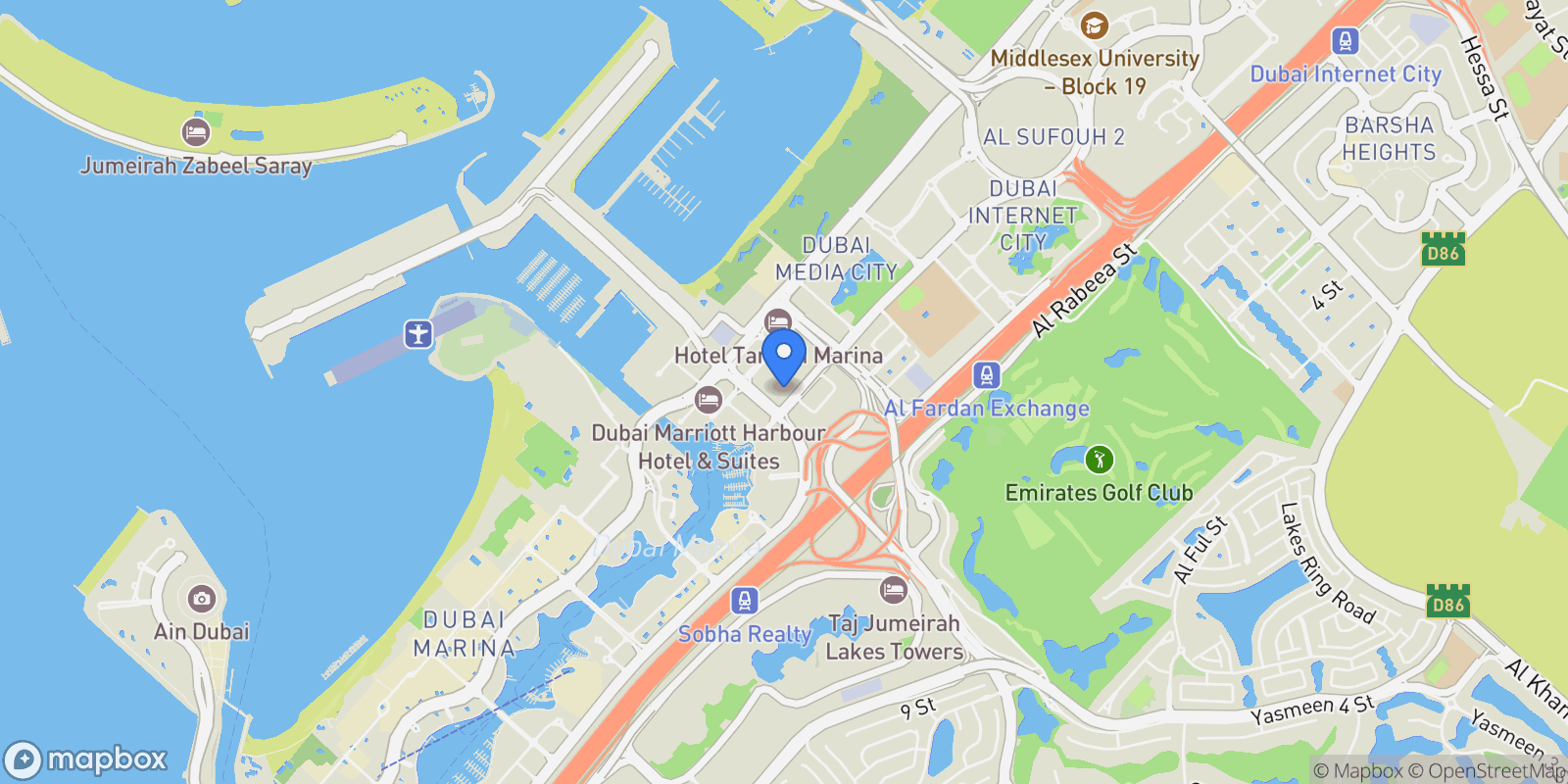 Map showing Aeternitas Tower, Dubai Marina, Dubai, Dubai, United Arab Emirates.