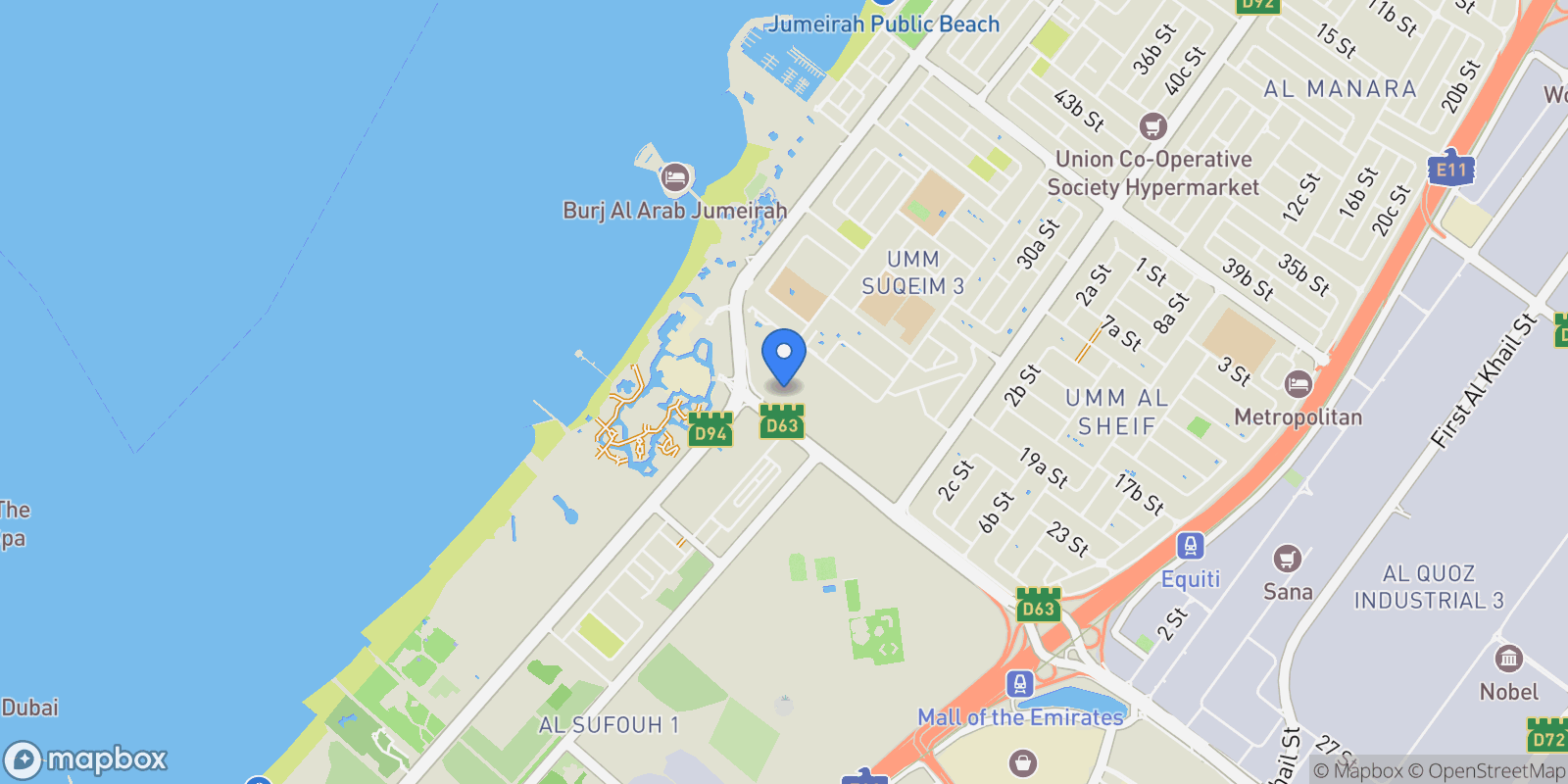 Map showing Madinat Jumeirah Living, Umm Suqeim, Dubai, Dubai, United Arab Emirates.