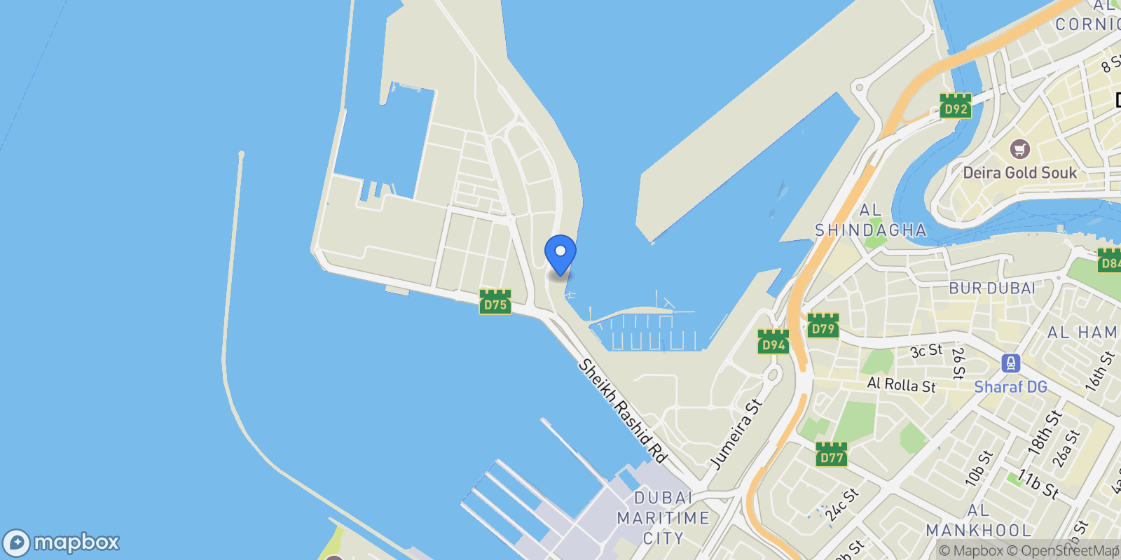 Map showing Nautica One, Maritime City, Dubai, Dubai, United Arab Emirates.