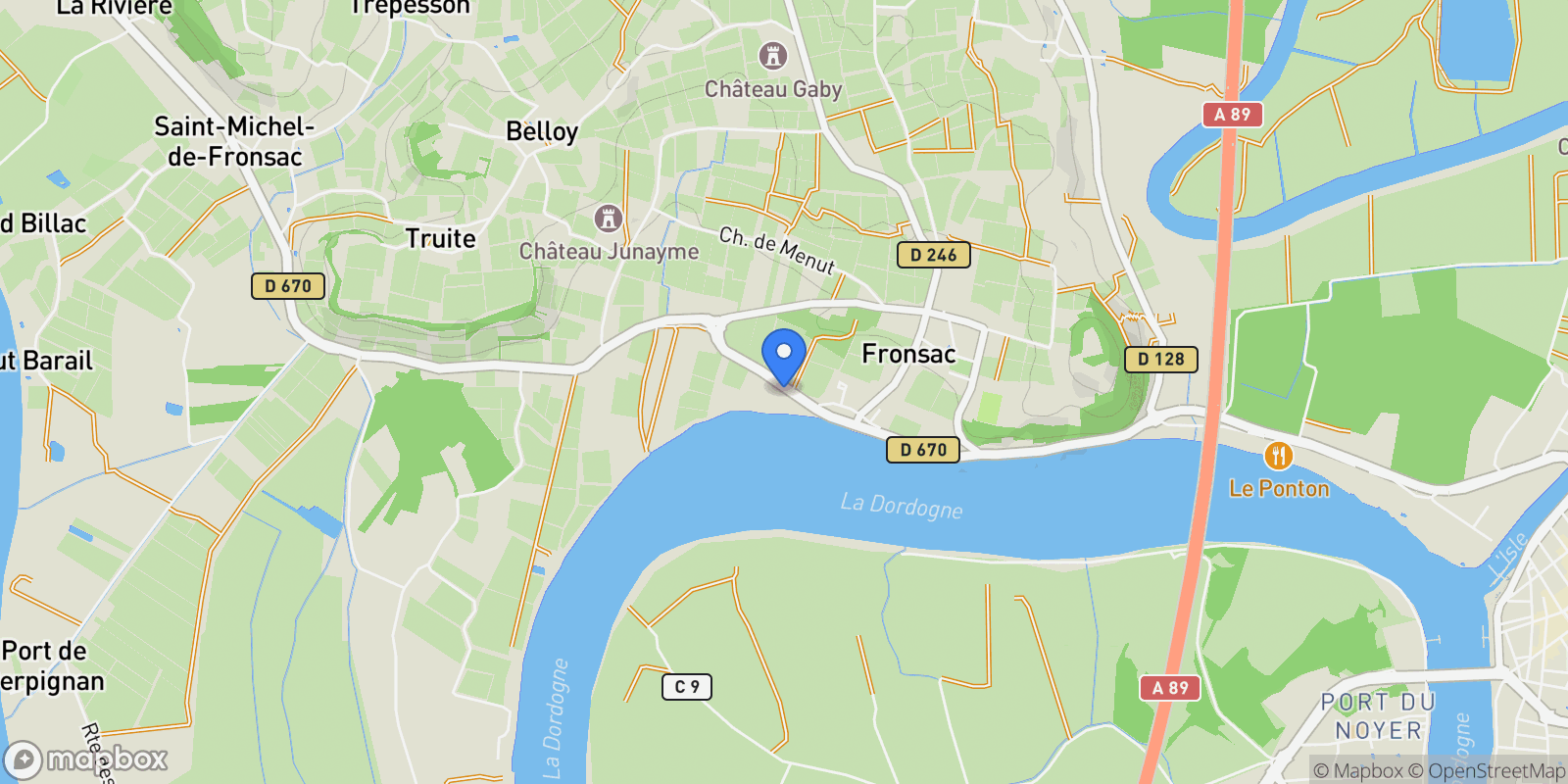 Map showing Fronsac, Nouvelle-Aquitaine, France.