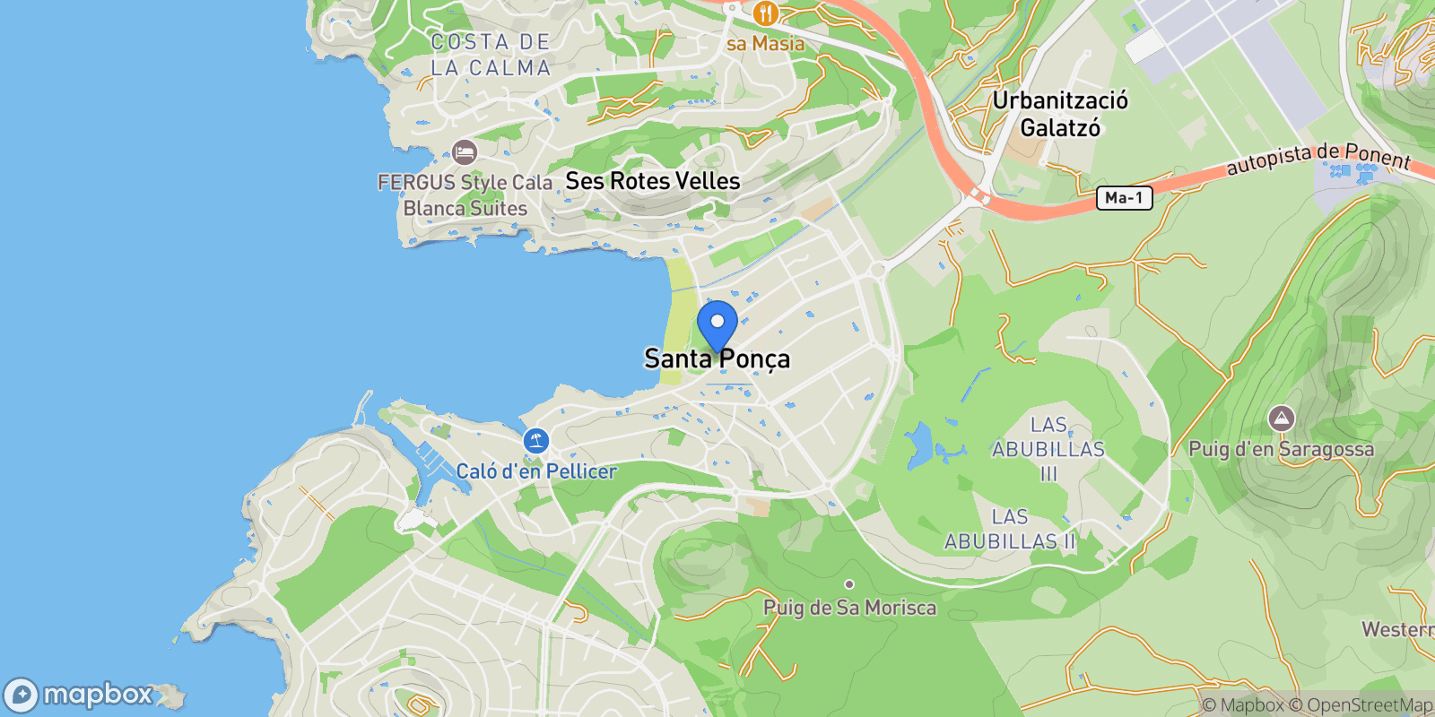 Map showing Calle Rei Sancho, Rotes Velles, Calvia, Balearic Islands.