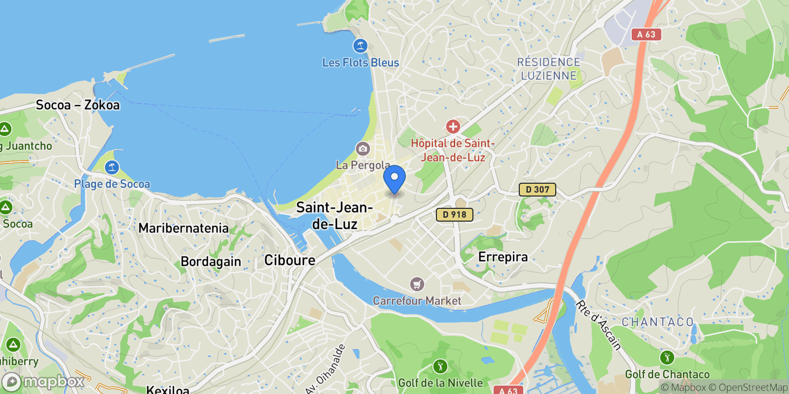 Map showing Biarritz, Nouvelle-Aquitaine, France.