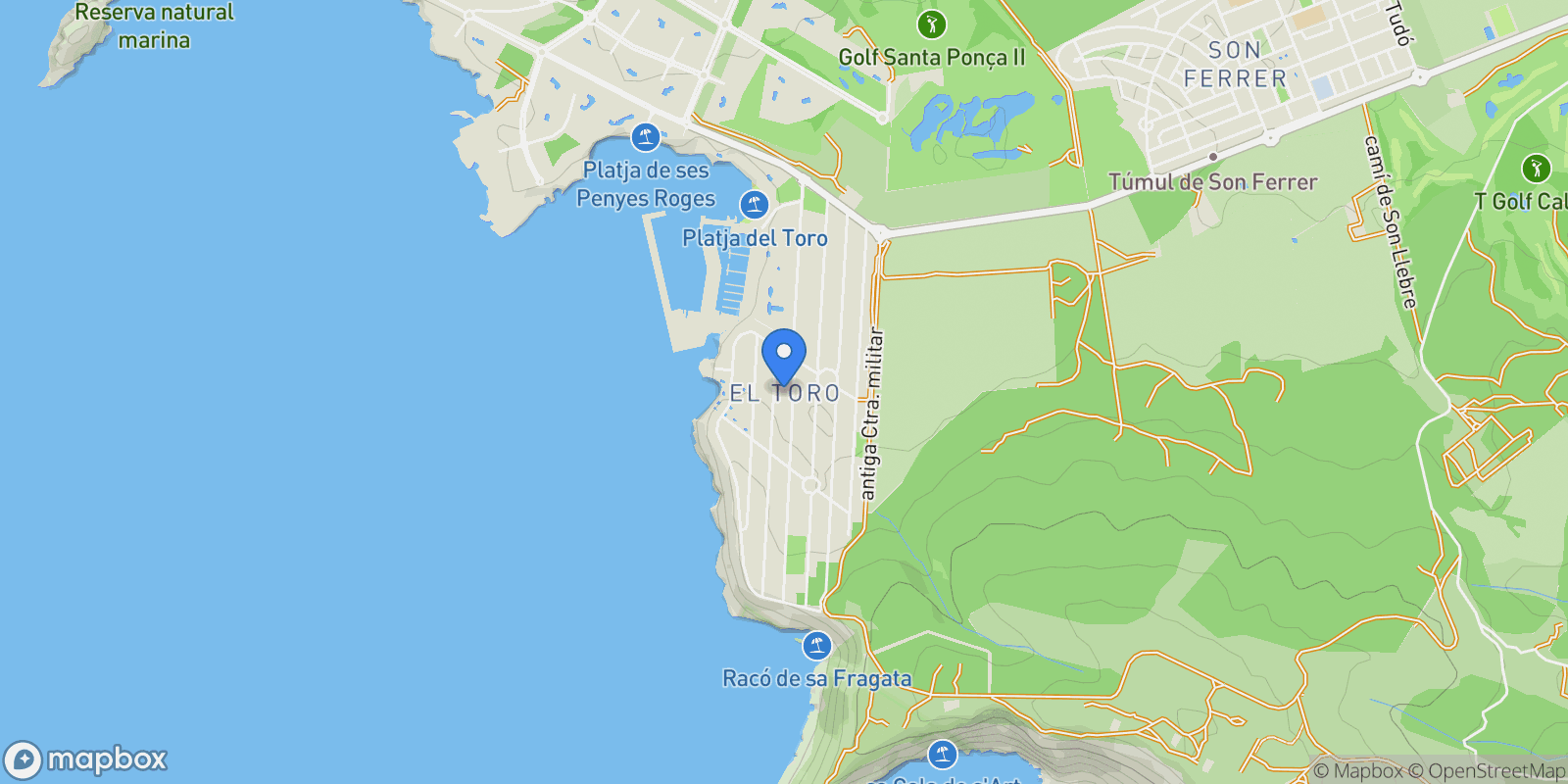 Map showing Ctra. el T Ctra. Magaluf-S. Ponsa, Calvia, Balearic Islands, Spain.