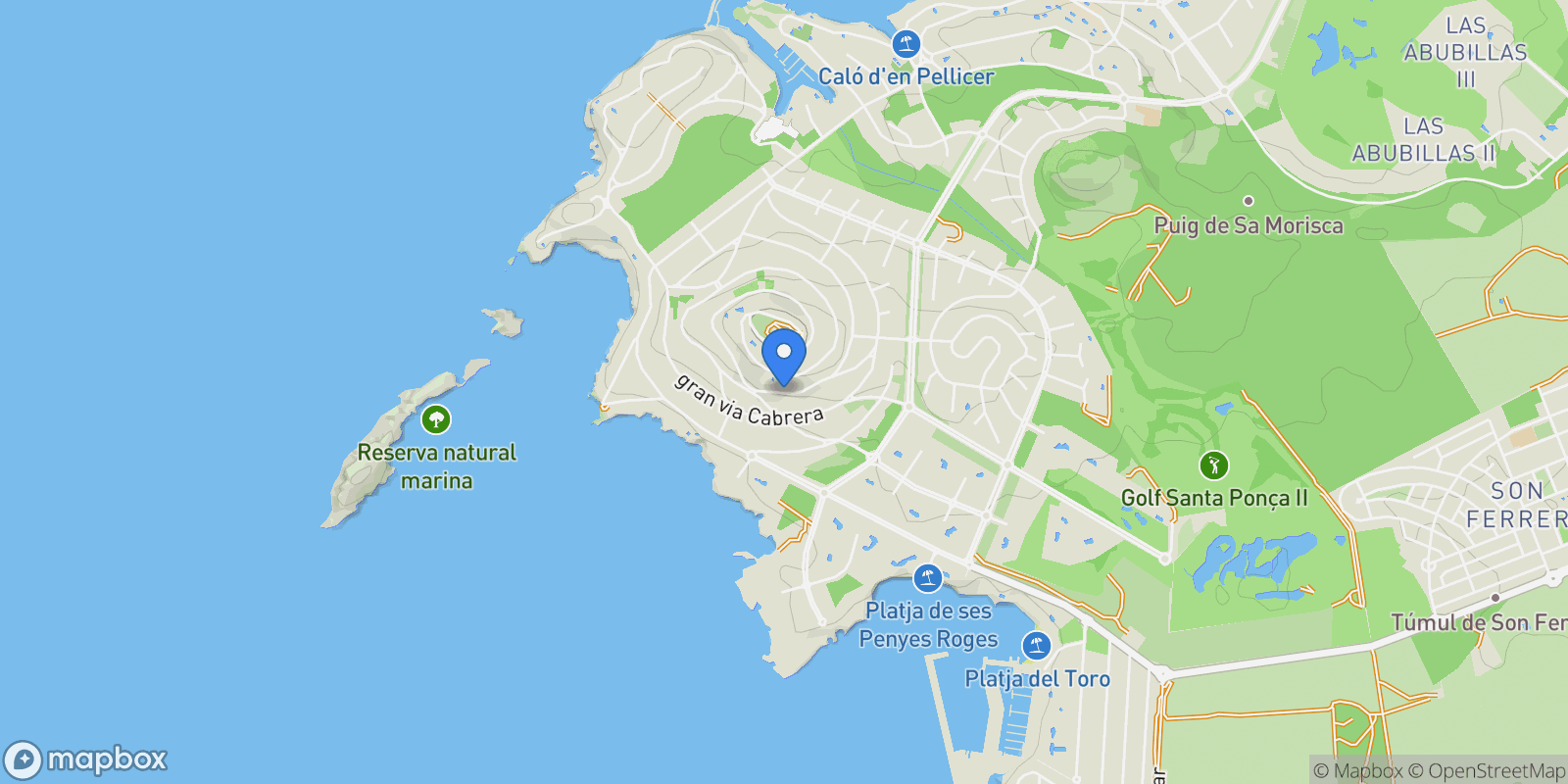 Map showing Carrer Gran Via Illa Tagomago, 52, 07180 Santa Ponça, Illes Balears, Spain, Santa Ponsa, Balearic Islands, Spain.
