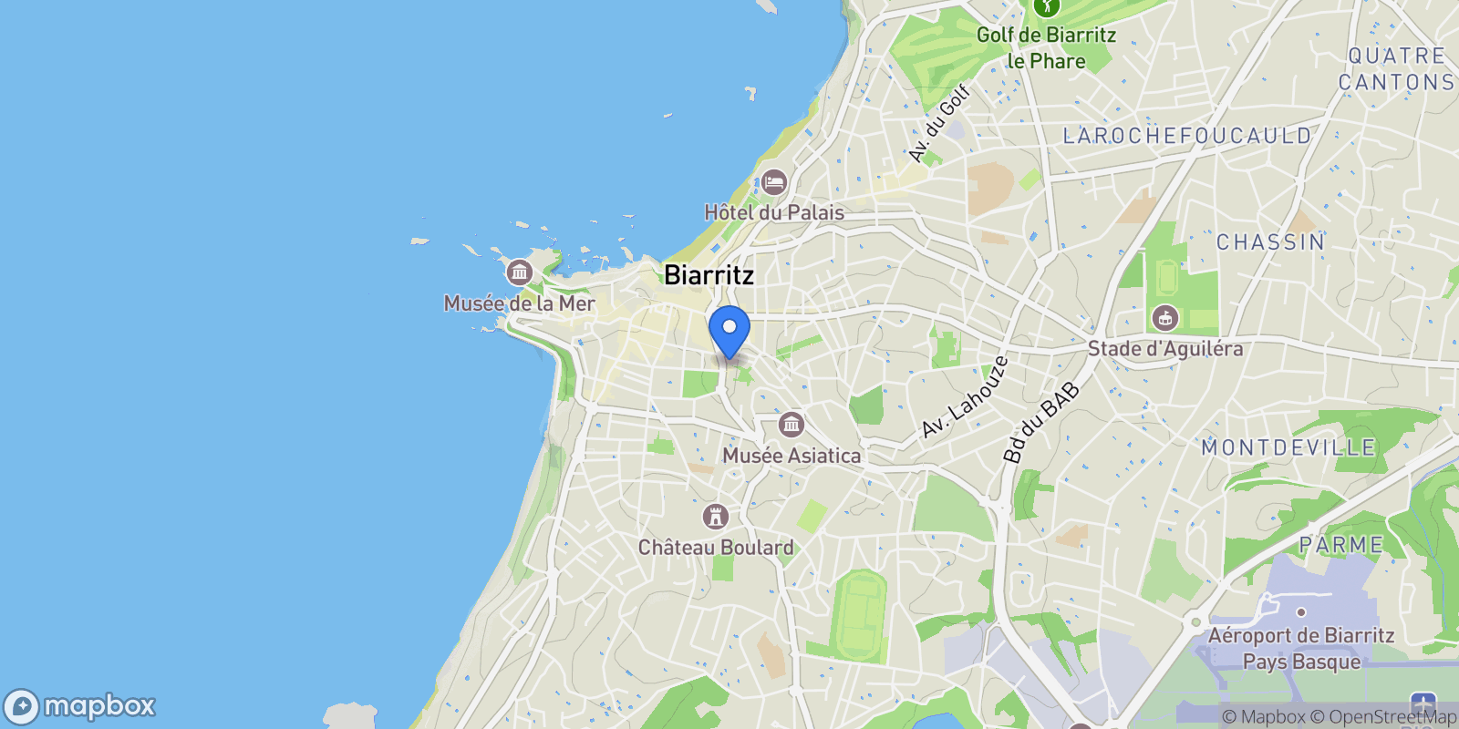 Map showing Biarritz, Nouvelle-Aquitaine, France.