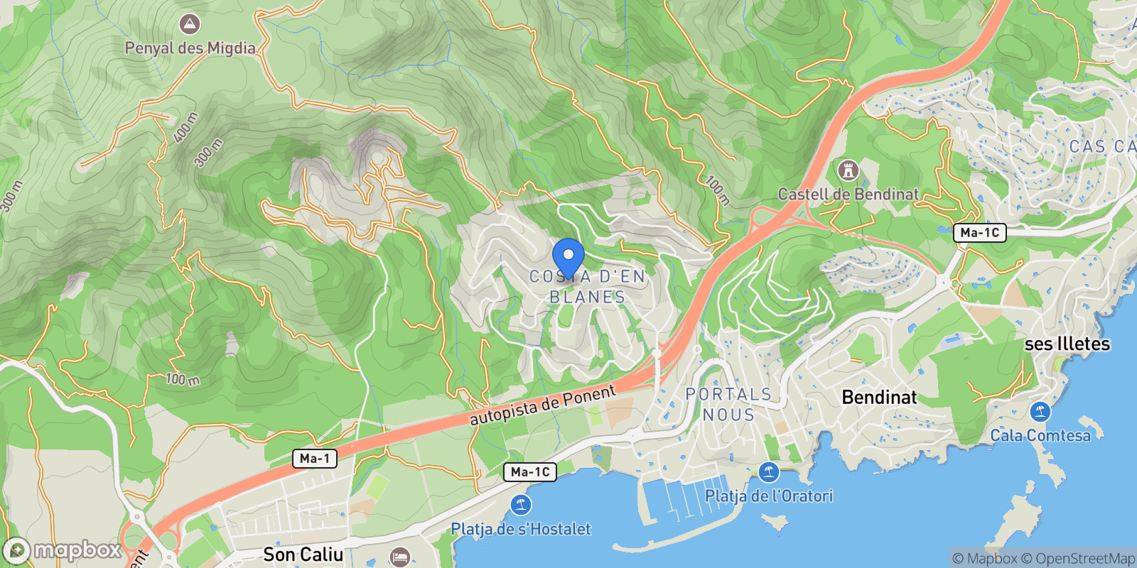 Map showing Carrer de Sant Rafel, 46, 07181 Costa d'en Blanes, Illes Balears, Spain, Costa d'en Blanes, Calvia, Balearic Islands.