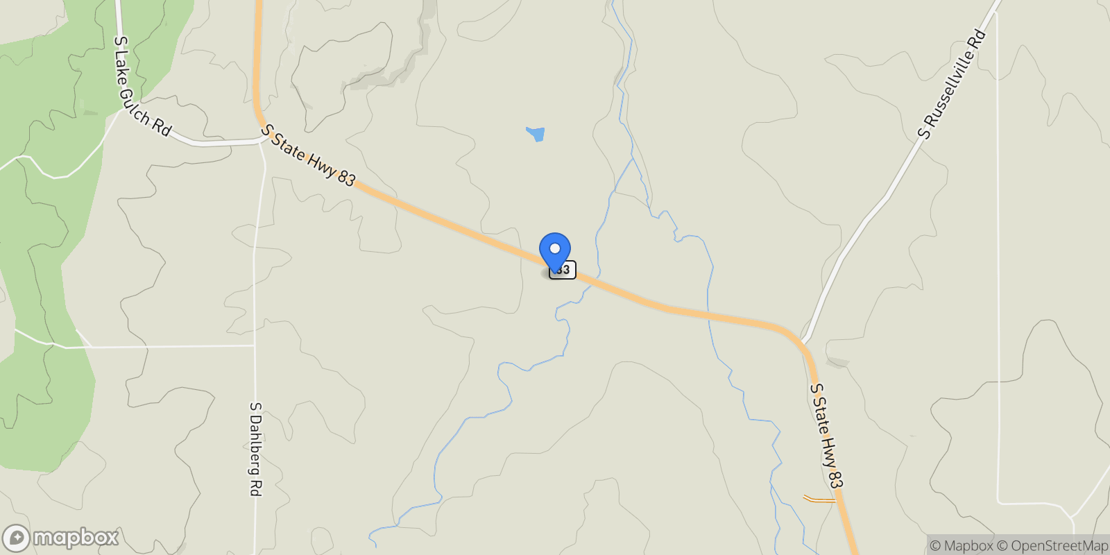 Map showing 6597 S State Highway 83, Franktown, Colorado, United States.