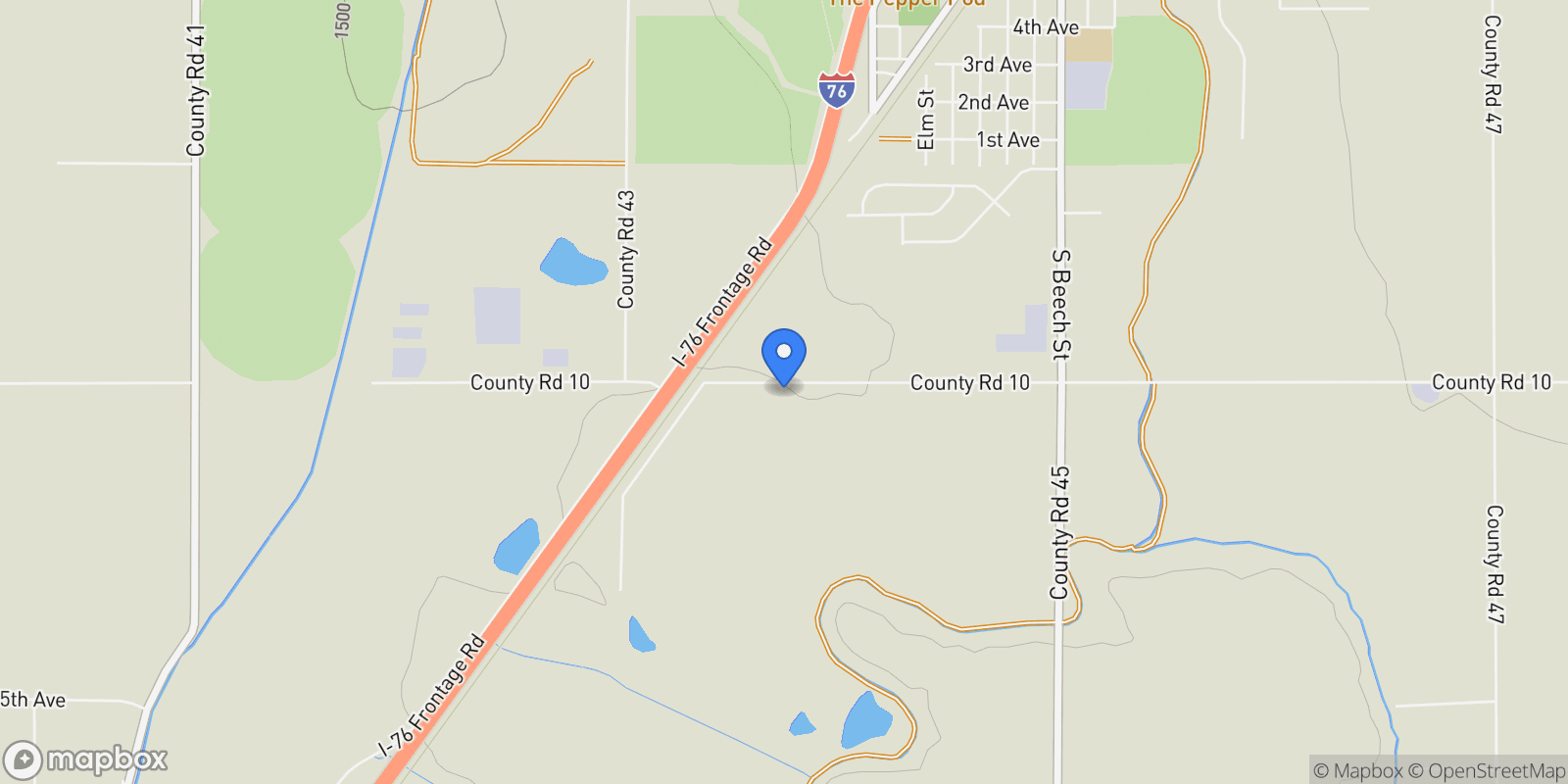 Map showing 21350 County Road 10, Hudson, Colorado, United States.