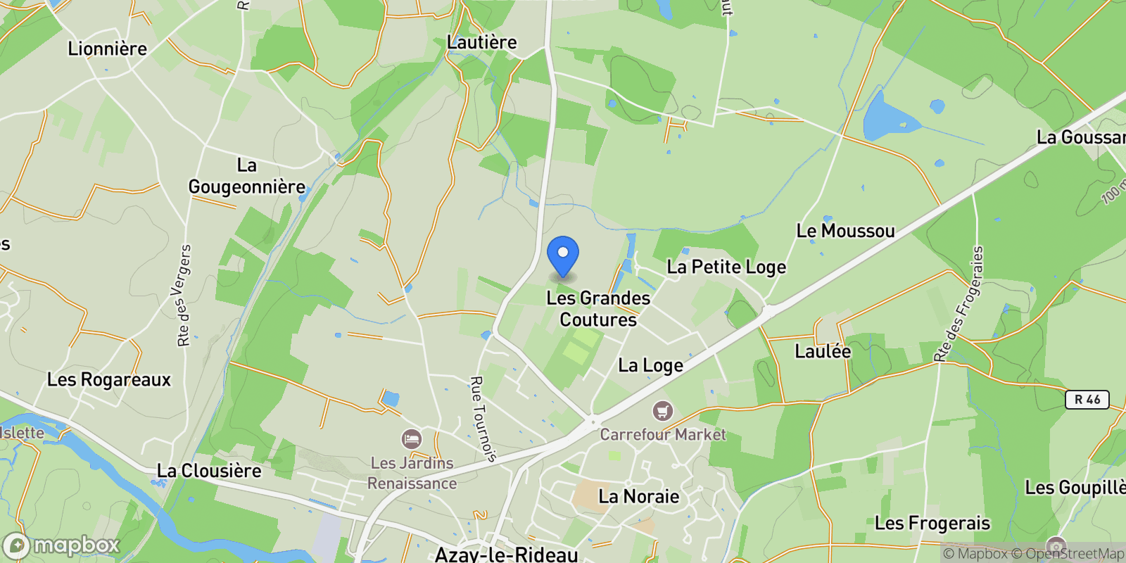 Map showing Azay-le-Rideau, Centre-Val de Loire, France.