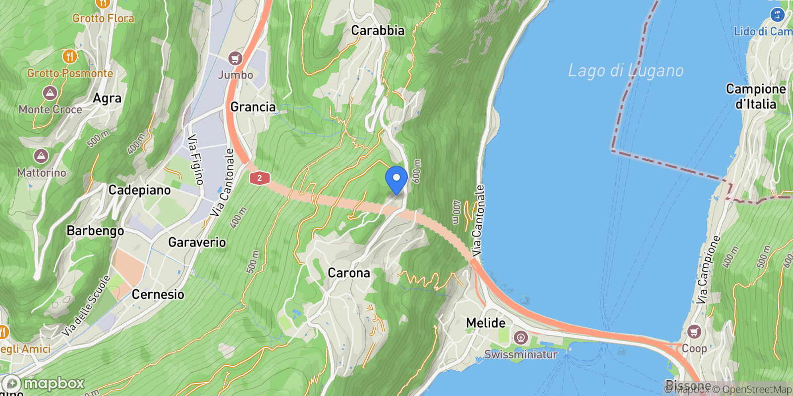 Map showing Lugano, Ticino, Switzerland.