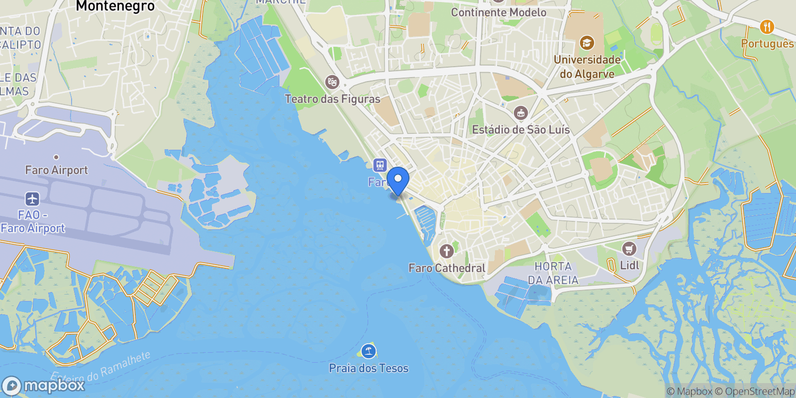 Map showing Faro (Se e Sao Pedro), Algarve, Portugal.
