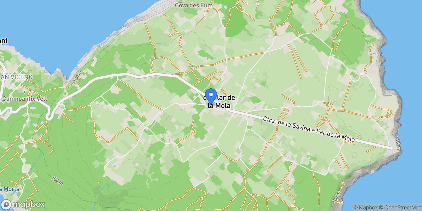 Map showing El Pilar de La Mola, Formentera, Baleares, Formentera, Formentera, Balearic Islands, Spain.