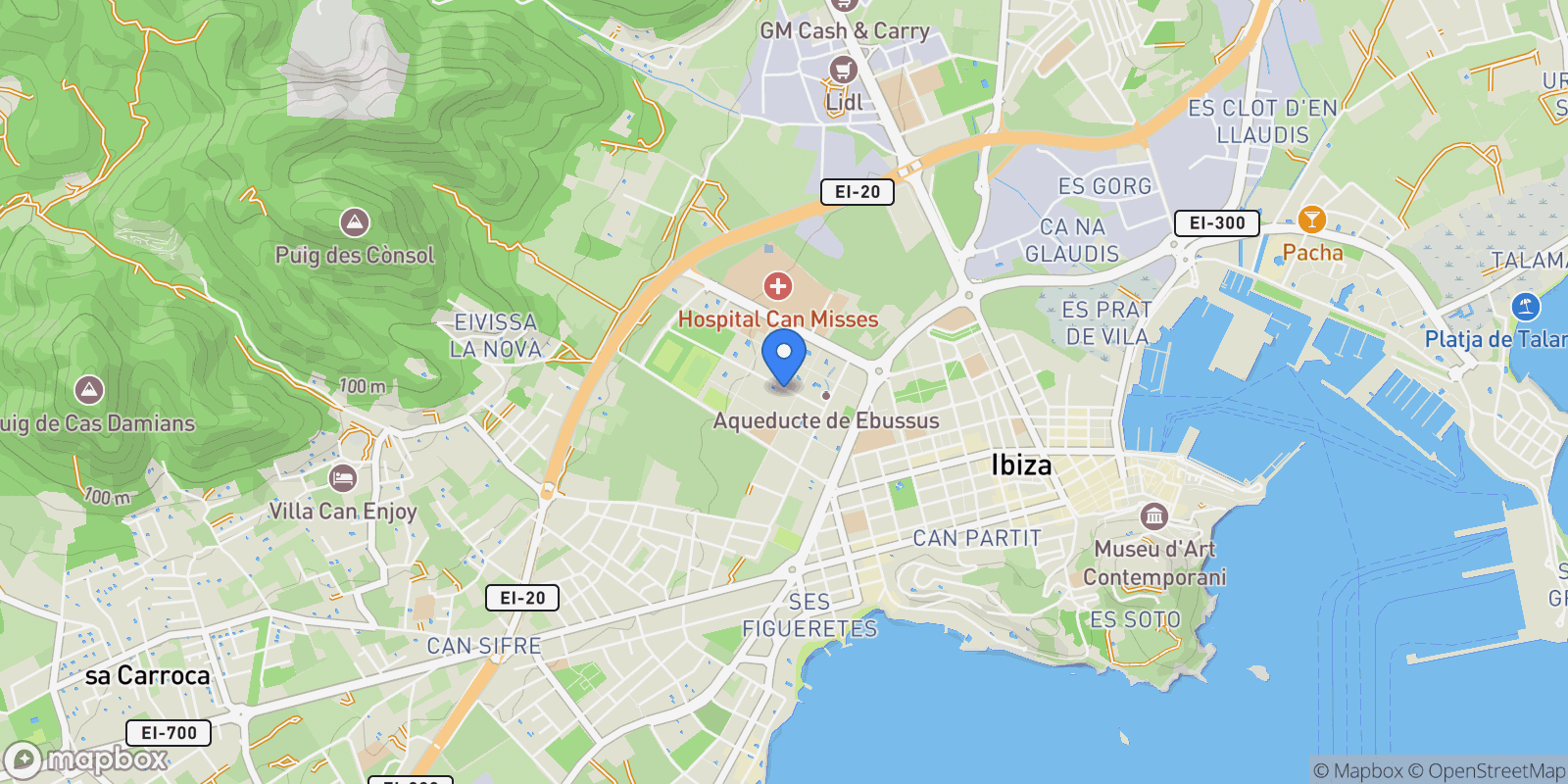 Map showing Centro - S'Eixample - Can Misses, Ibiza, Baleares, Ibiza, Ibiza Town, Balearic Islands, Spain.