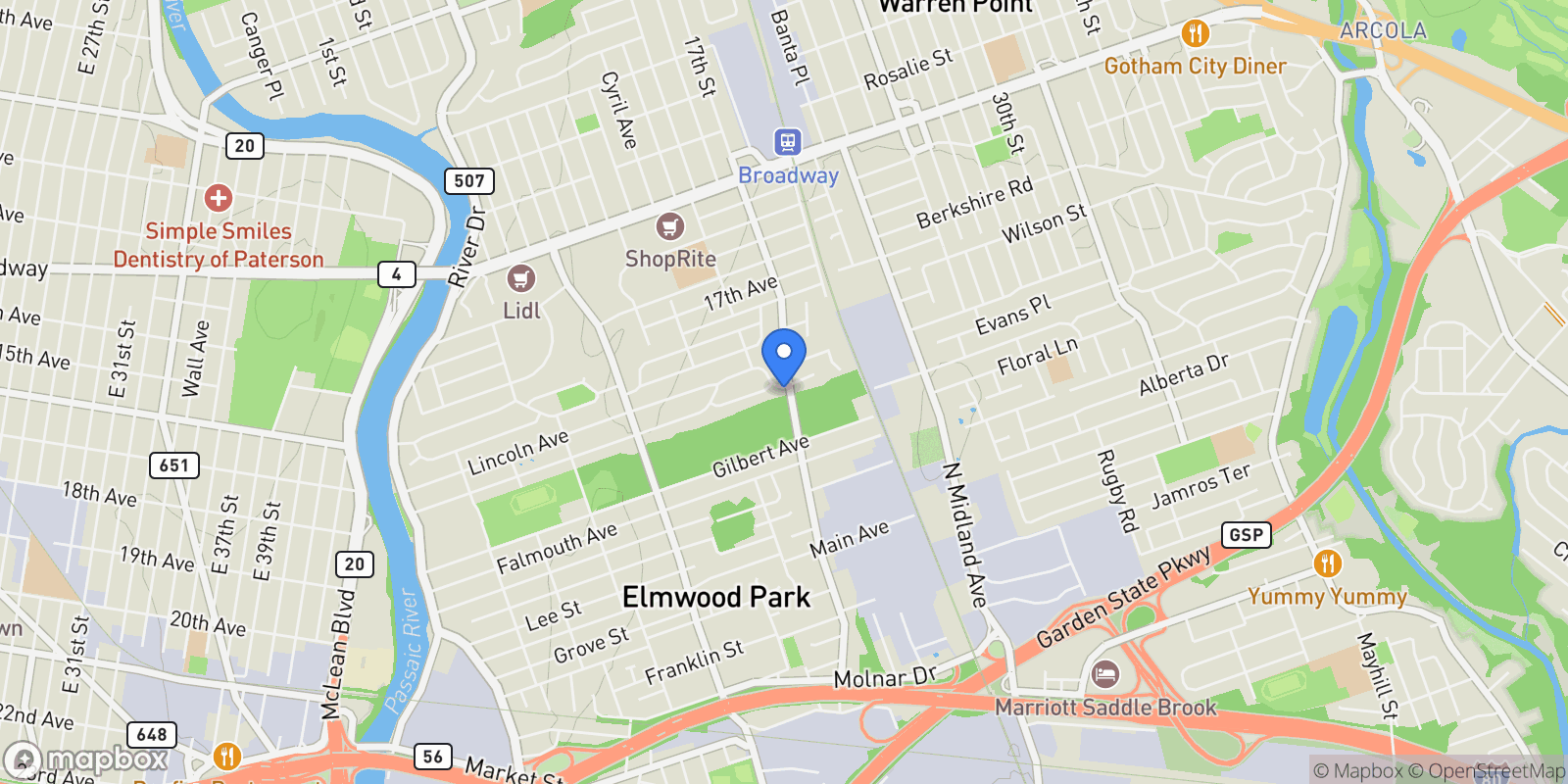 Map showing 342 Lincoln Avenue, Elmwood Park, New Jersey, United States.