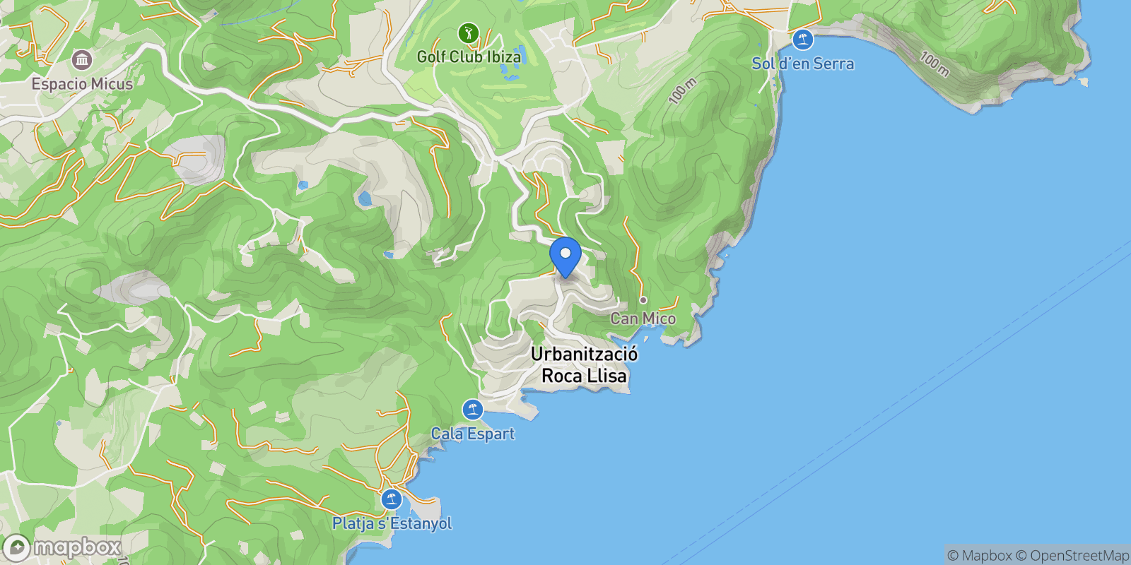Map showing Santa Eulalia del Río, Santa Eulalia del Río, Baleares, Santa Eulalia del Río, Roca Llisa, Santa Eularia des Riu, Balearic Islands.