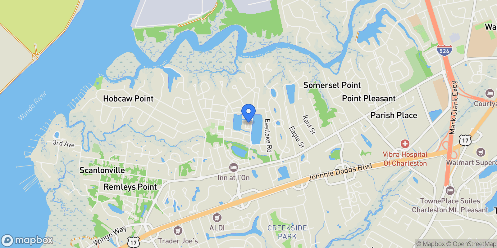 Map showing 34 Krier Lane, Mount Pleasant, SC 29464, Mount Pleasant, South Carolina, United States.