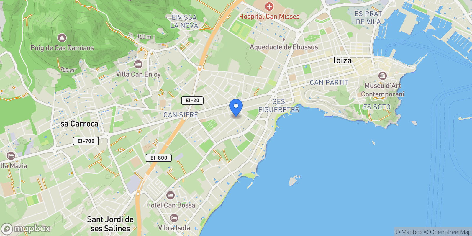 Map showing Centro - S'Eixample - Can Misses, Ibiza, Baleares, Ibiza, Ibiza Town, Balearic Islands, Spain.