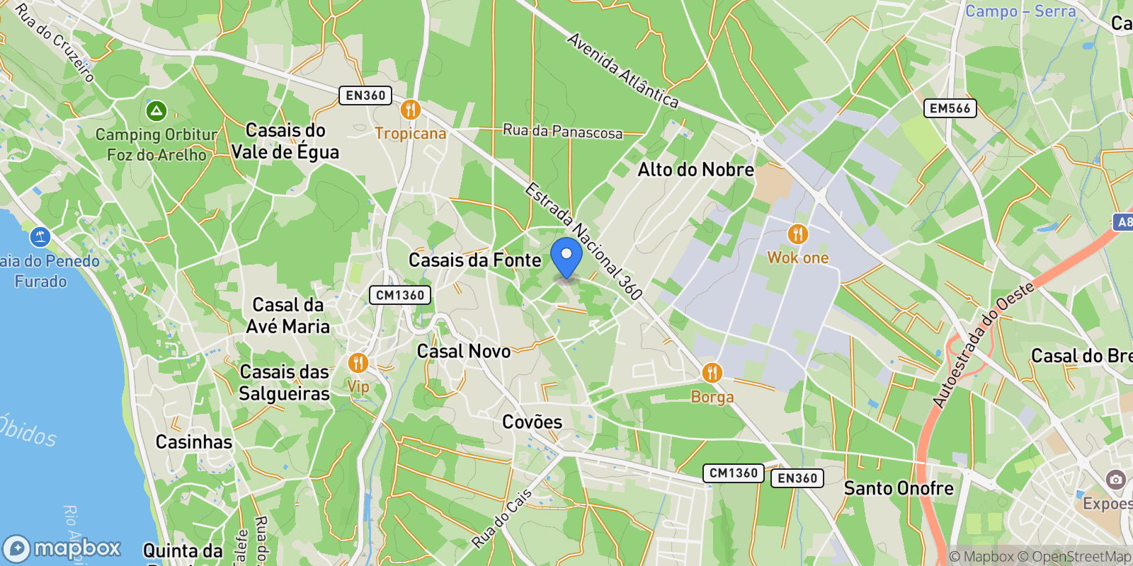 Map showing Nadadouro, Leiria District, Portugal.