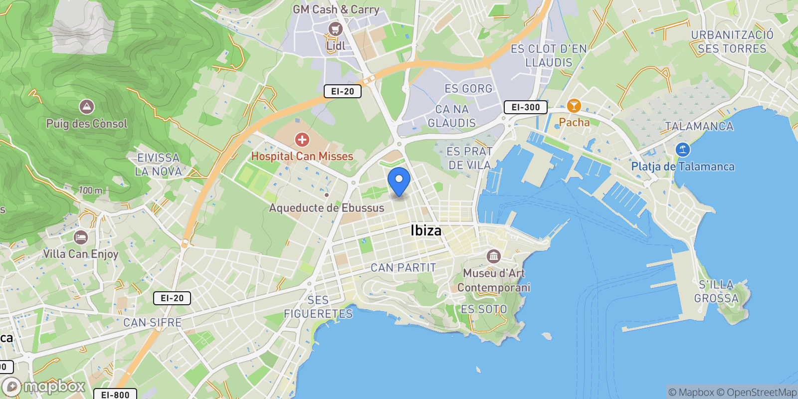 Map showing Centro - S'Eixample - Can Misses, Ibiza, Baleares, Ibiza, Ibiza Town, Balearic Islands, Spain.