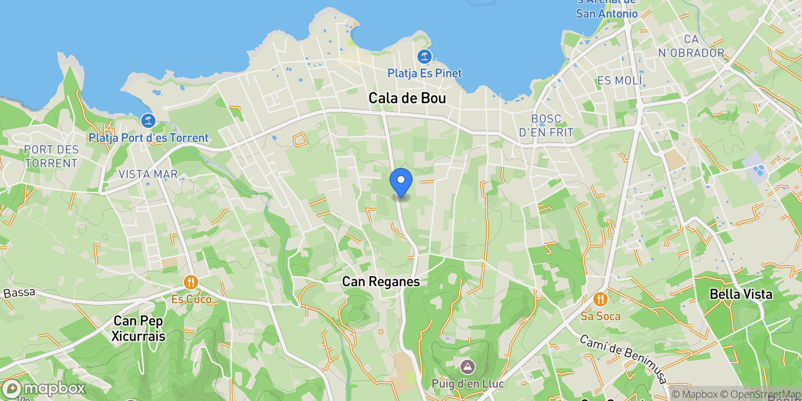 Map showing San Agustín - Cala de Bou, Sant Josep de sa Talaia, Baleares, Sant Josep de sa Talaia, Sant Josep de sa Talaia, Balearic Islands, Spain.