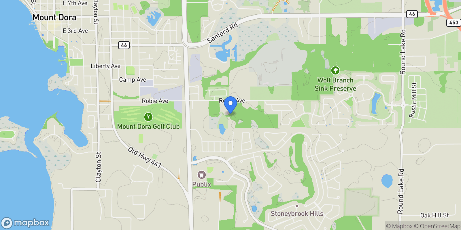 Map showing 2600 ROBIE AVENUE, Mount Dora, Florida, United States.