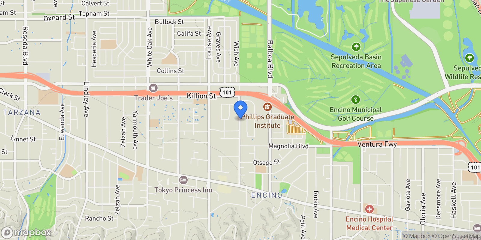 Map showing 5330 Amestoy Avenue, Los Angeles, California, United States.