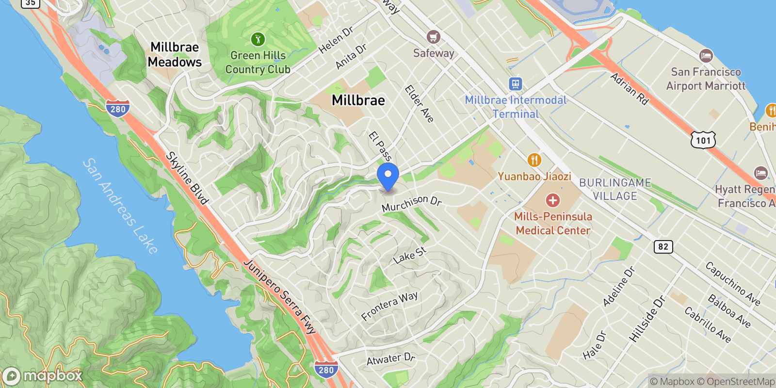 Map showing 1 Millbrae Circle , Millbrae, CA 94030, Millbrae, California, United States.