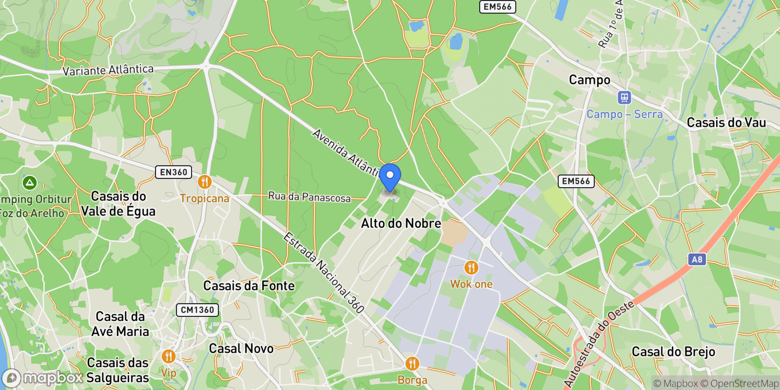 Map showing Nadadouro, Leiria District, Portugal.