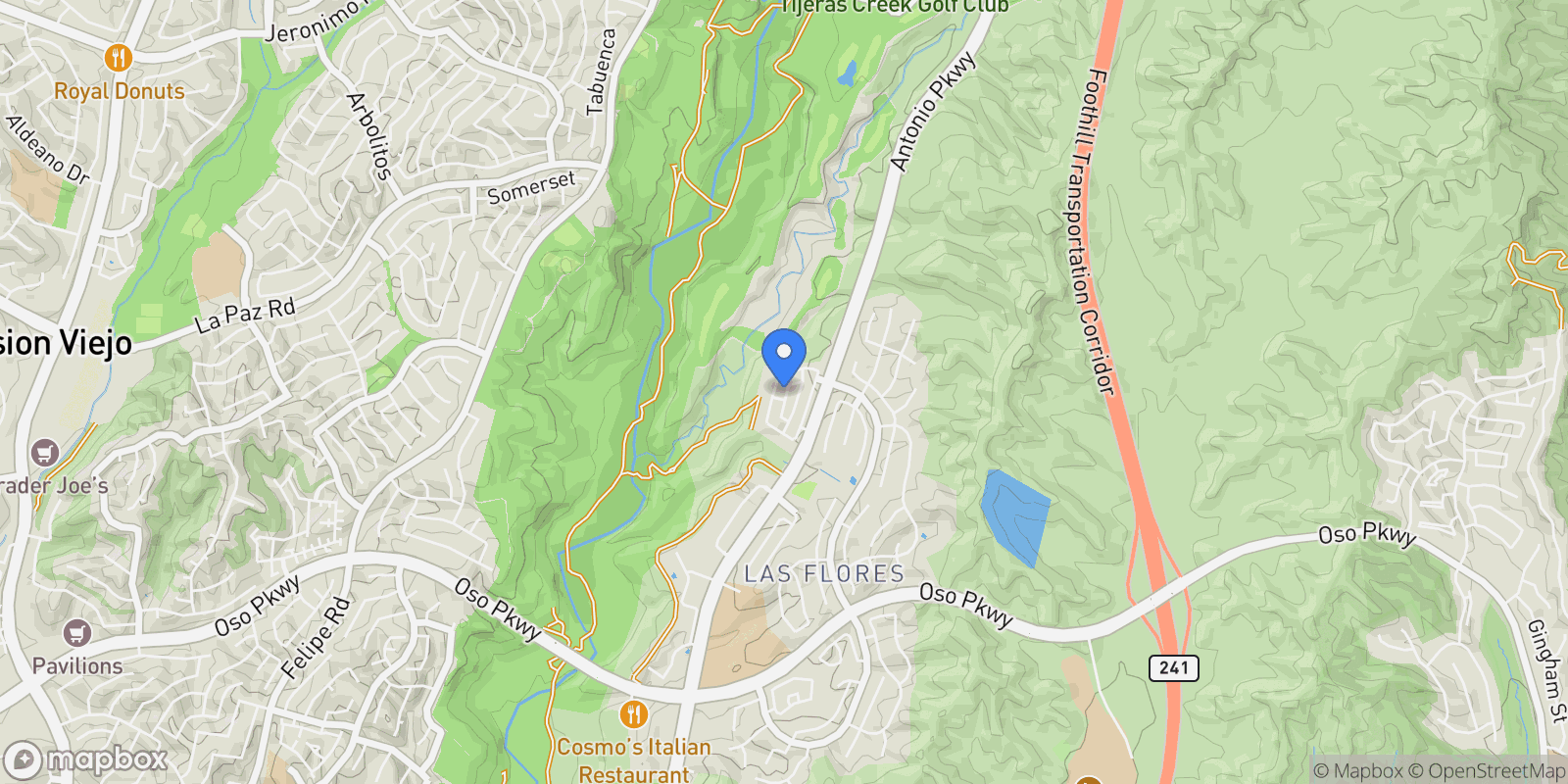 Map showing 15 Tanglewood, Rancho Santa Margarita, California, United States.