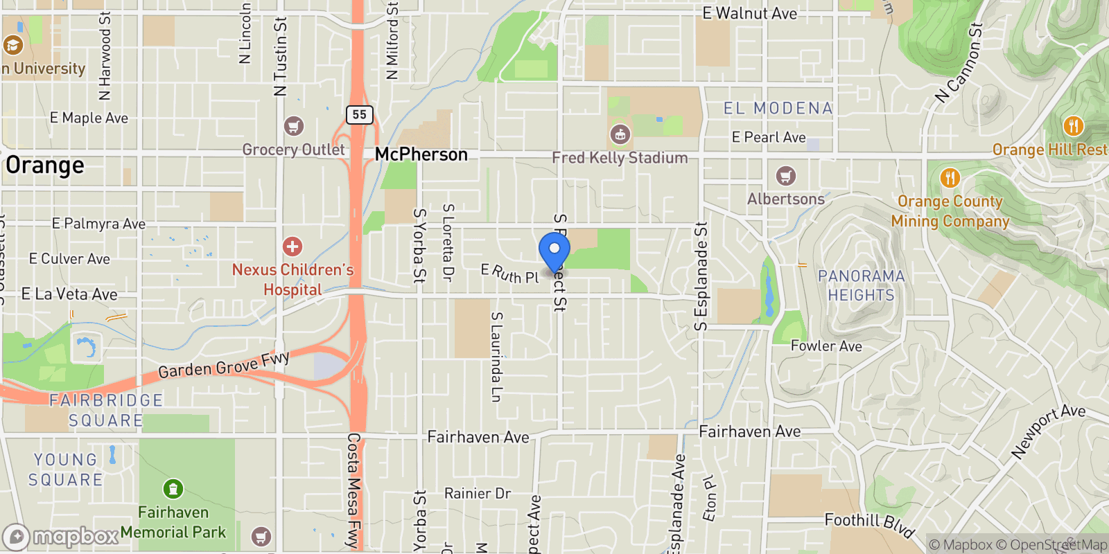 Map showing 449 S Wellington, Orange, California, United States.