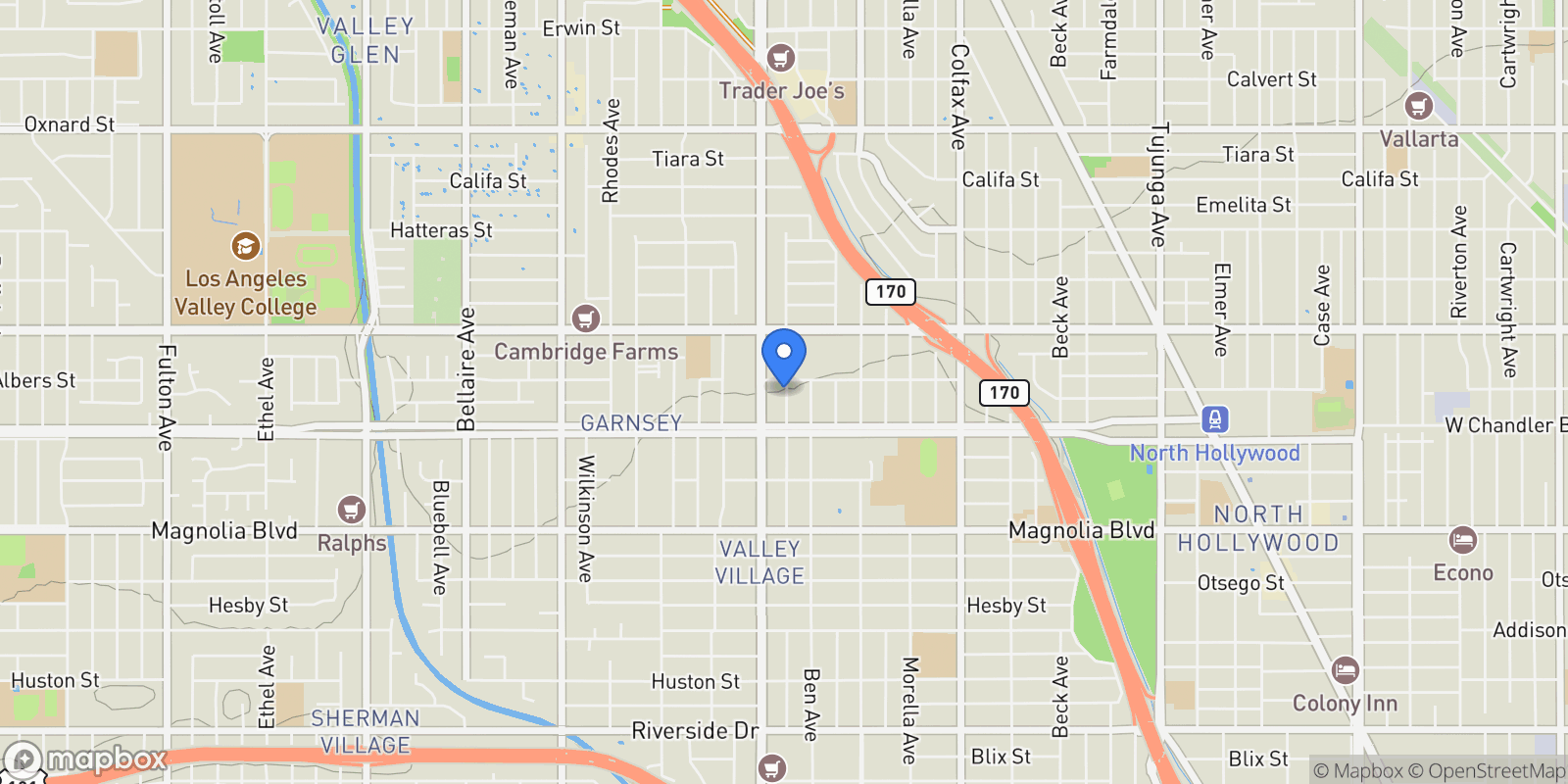 Map showing 5445 Agnes Avenue, Los Angeles, California, United States.