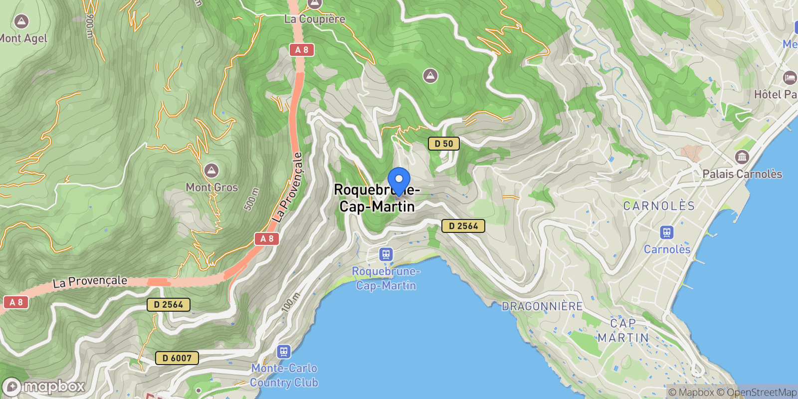 Map showing Roquebrune-Cap-Martin, Provence-Alpes-Côte d'Azur, France.