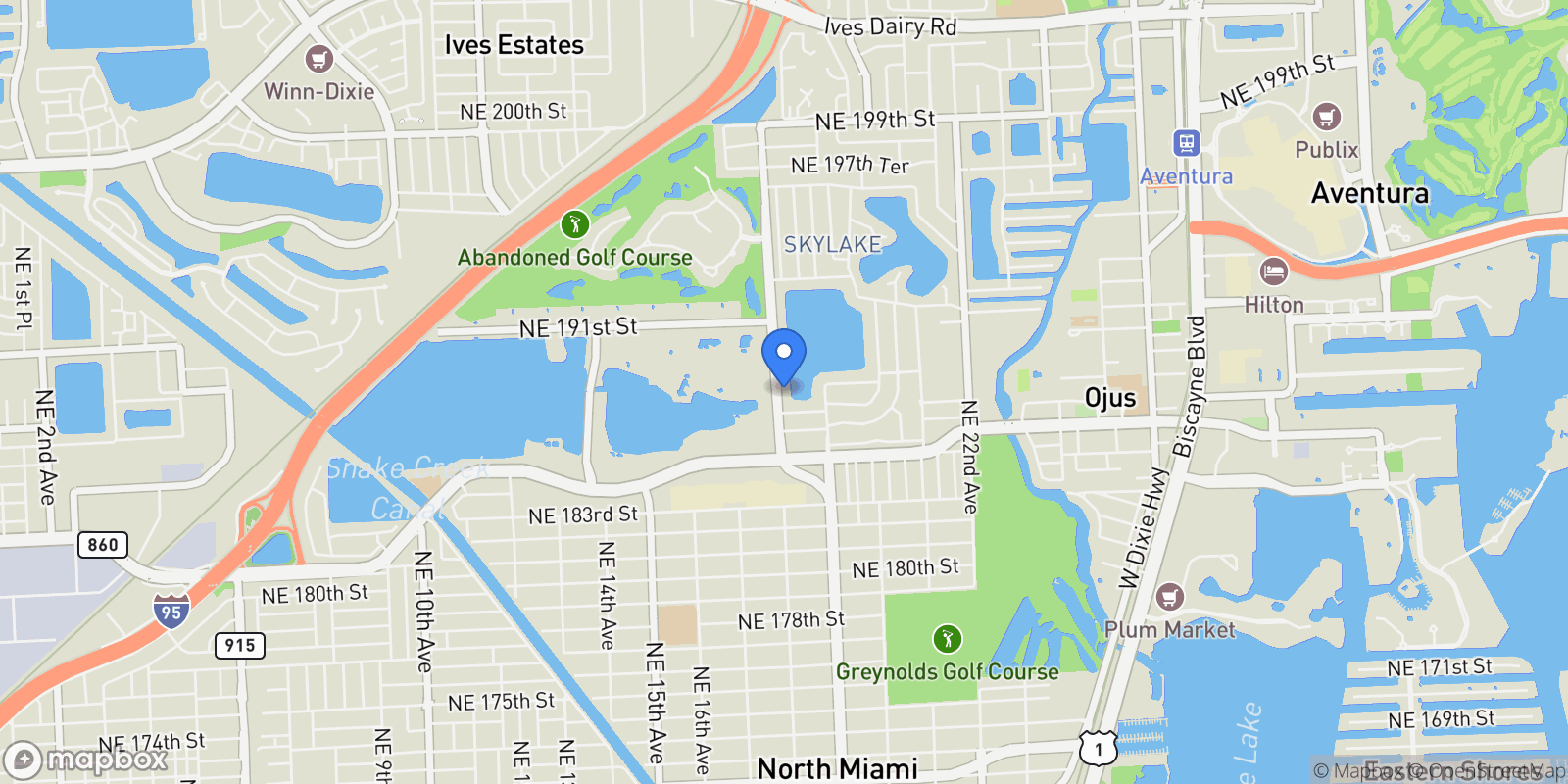 Map showing 18735 NE 18th Ave, North Miami Beach, Florida, United States.