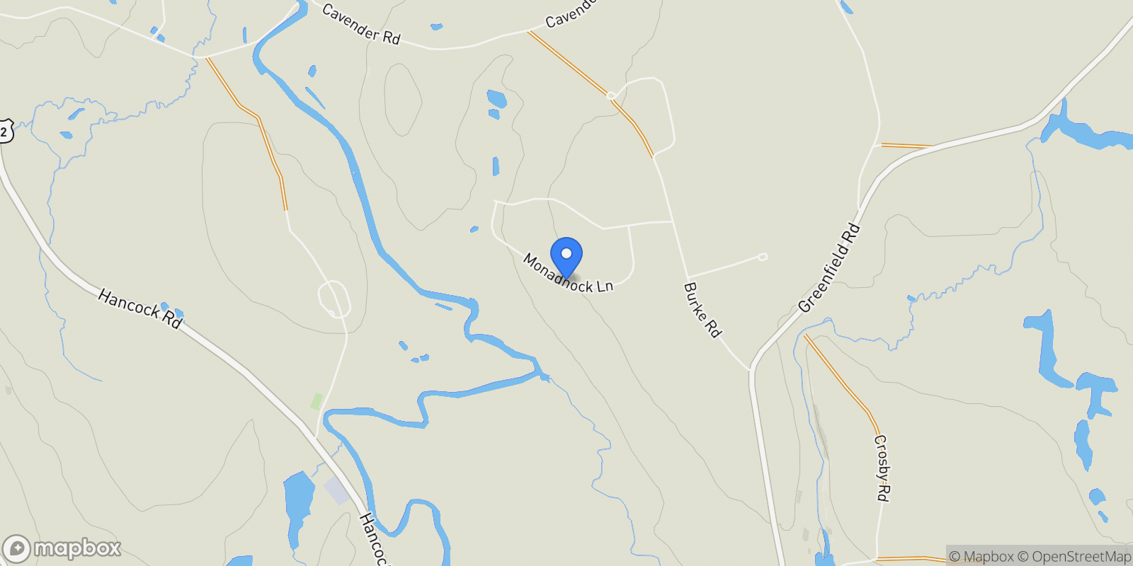 Map showing Woodmans Lane, Peterborough, NH 03458, Peterborough, New Hampshire, United States.
