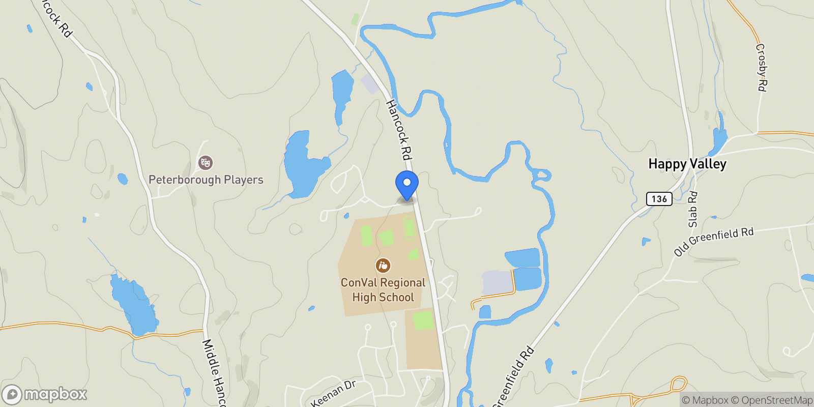 Map showing 19 Woodmans Lane, Peterborough, NH 03458, Peterborough, New Hampshire, United States.