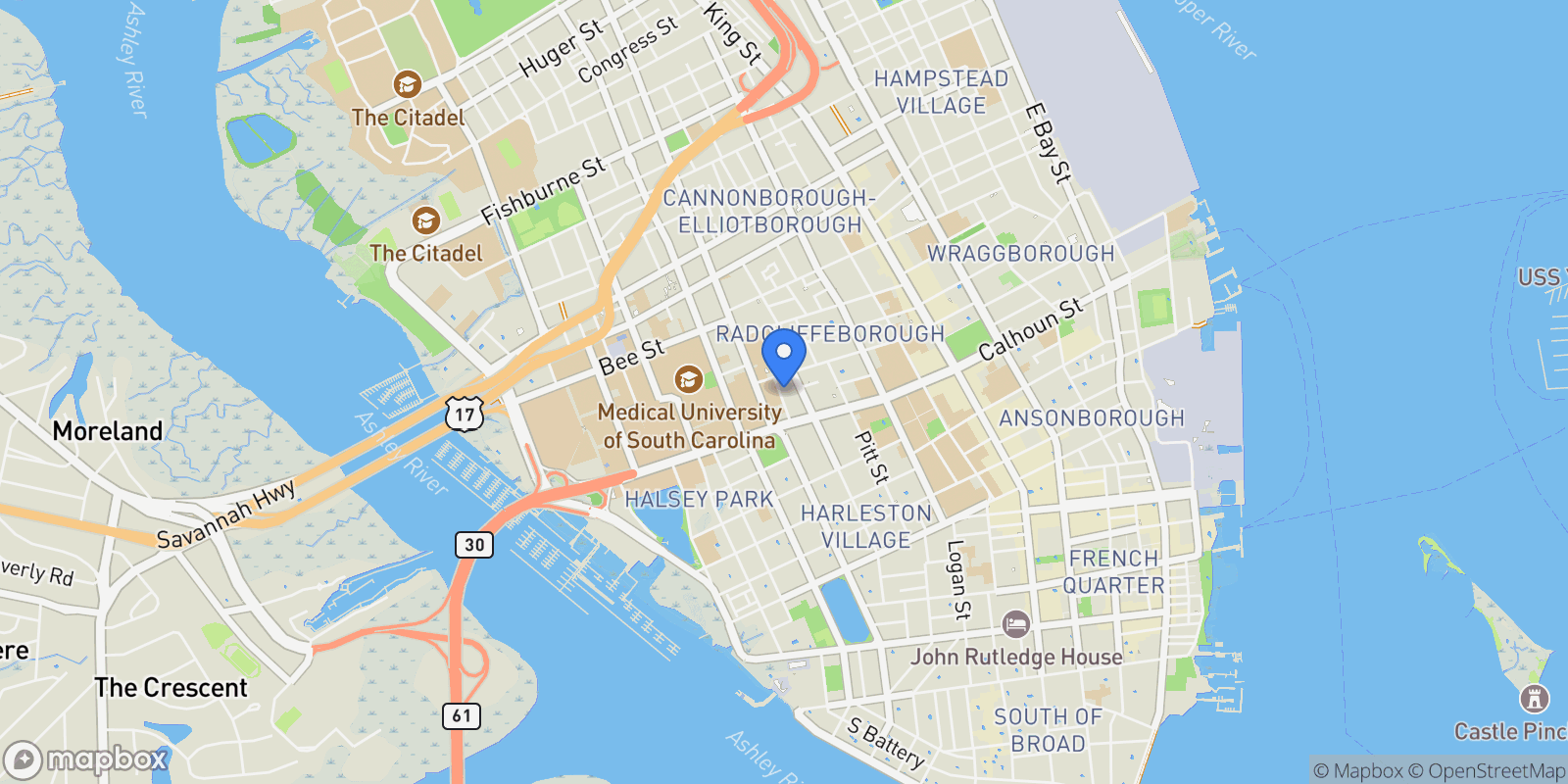 Map showing 20 Ogier Street, Charleston, South Carolina, United States.