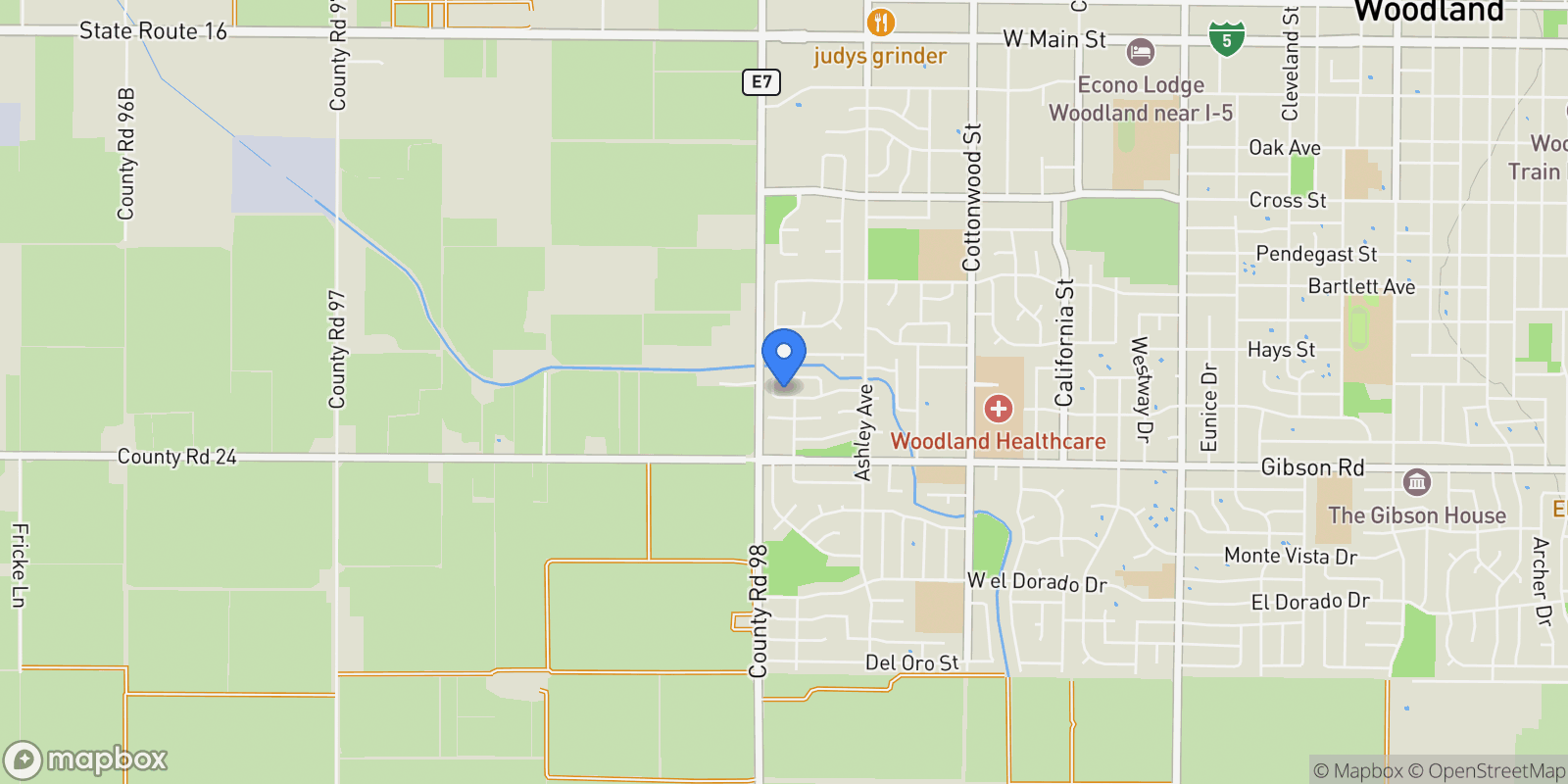 Map showing 910 Notre Dame Drive, Woodland, California, United States.