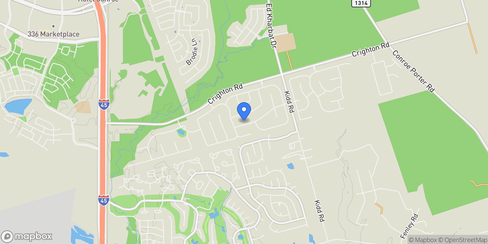 Map showing 8969 Crighton Crossing Drive, Conroe, Texas, United States.