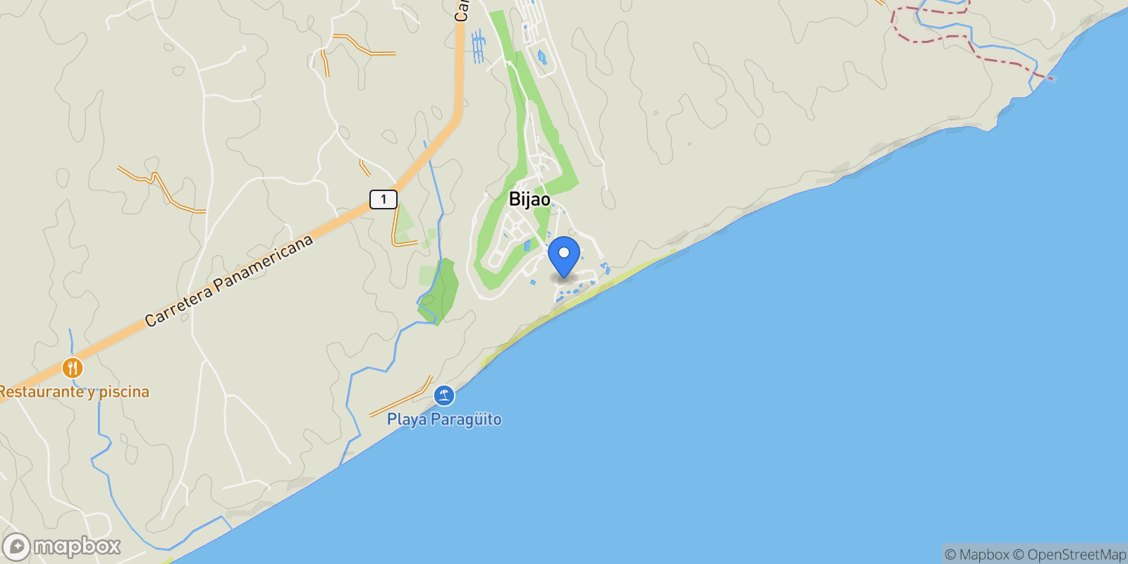 Map showing Bijao complex, Rio Hato, Coclé Province, Panama.