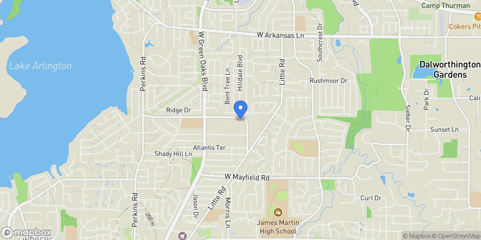 Map showing 5108 Waterview Drive, Arlington, Texas, United States.