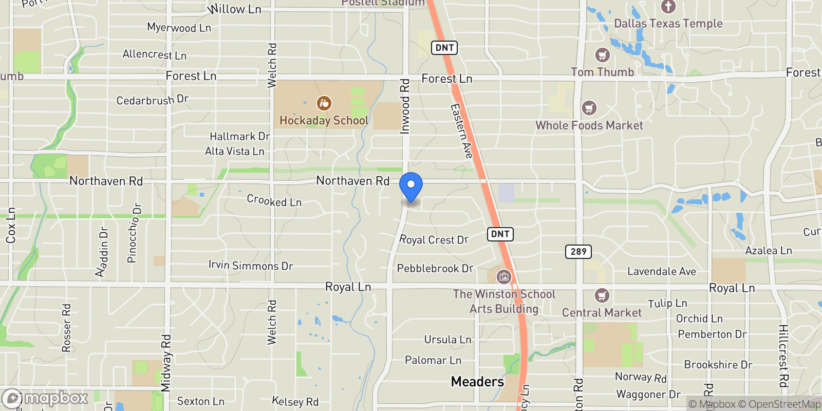 Map showing 11212 Inwood Road, Dallas, Texas, United States.