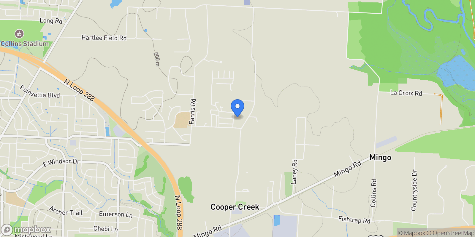 Map showing 3407 Cooper Creek Road, Denton, Texas, United States.